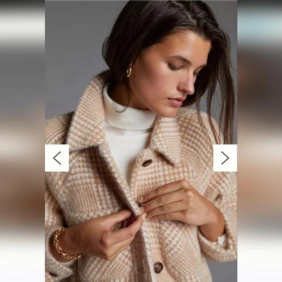 Anthropologie Greylin Houndstooth Jacket Sz M Petite Cream/Tan - Picture 2 of 13